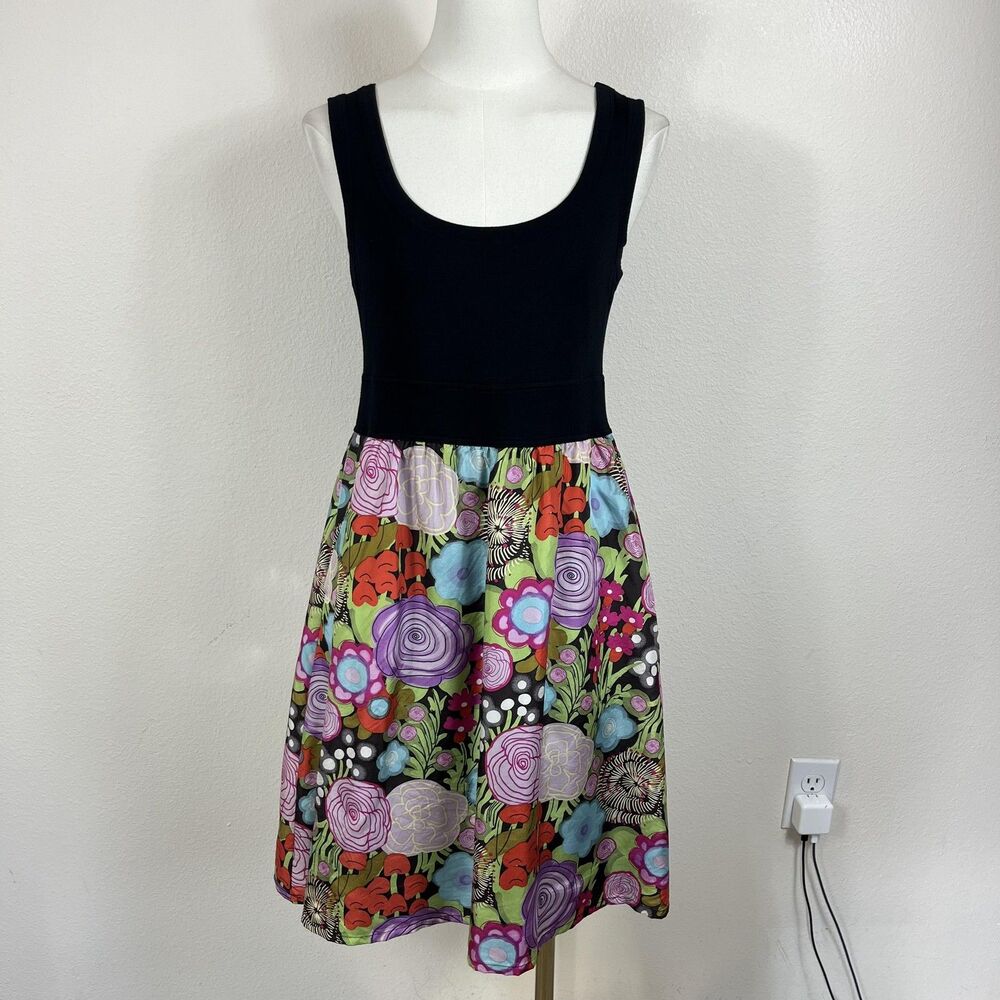 Anthropologie Fei Dress Womens Small Black Floral Boho Funky Sundress Silk